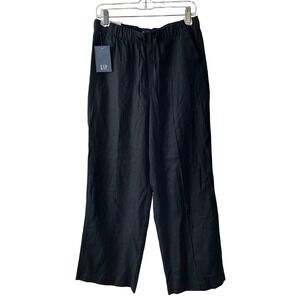 GAP Pull-On Linen Pant Women S Black NEW Wide Leg Drawstring Elastic Waist Boho